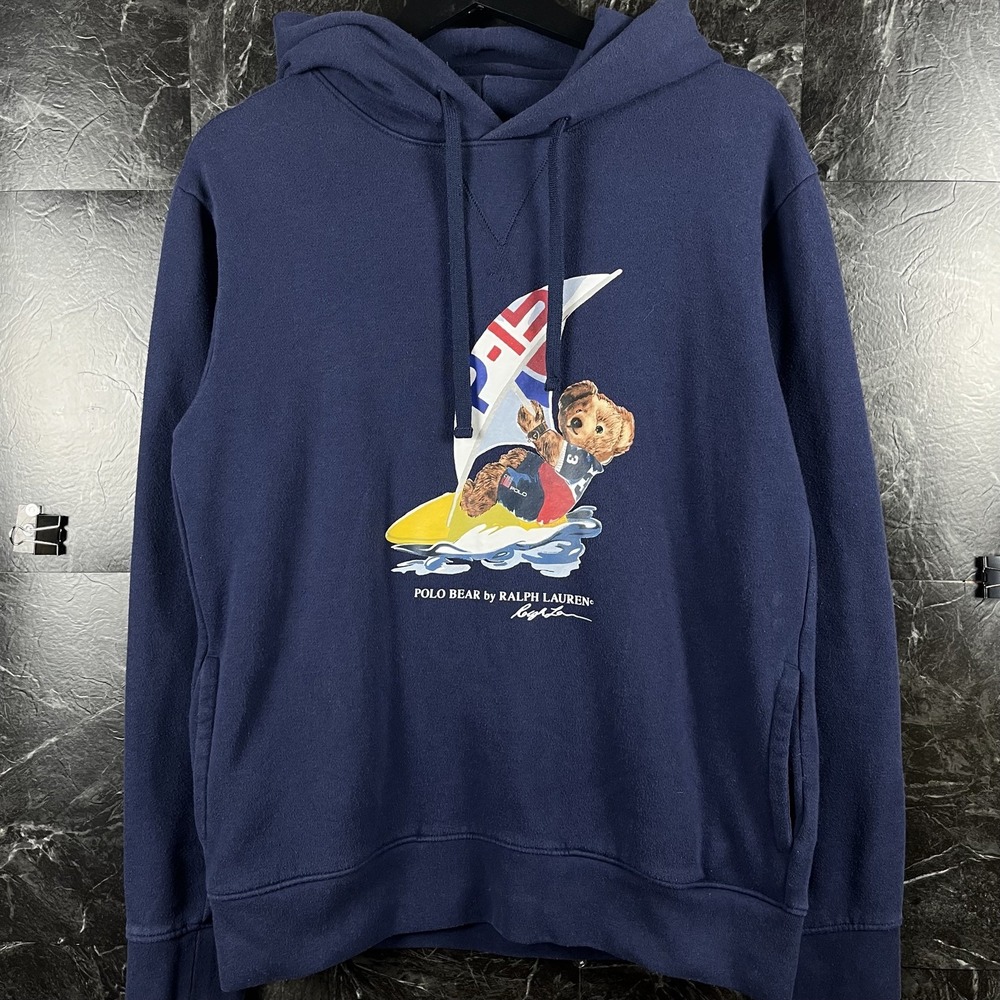 Polo Ralph Lauren Men's Blue Sail Polo Bear Fleece Hoodie Medium